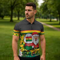 Ghana Christmas Zipper Polo Shirt with Santa Ornament National Coat of Arms and Festive - Wonder Print Shop