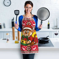 Ghana Christmas Apron with Monkey Holding Gift Ghana Map and Festive - Wonder Print Shop
