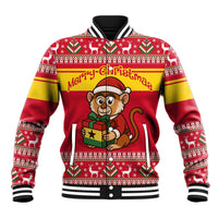 Ghana Christmas Baseball Jacket with Monkey Holding Gift Ghana Map and Festive - Wonder Print Shop