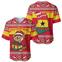 Ghana Christmas Baseball Jersey with Monkey Holding Gift Ghana Map and Festive - Wonder Print Shop