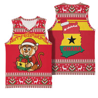 Ghana Christmas Basketball Jersey with Monkey Holding Gift Ghana Map and Festive - Wonder Print Shop