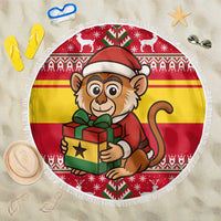 Ghana Christmas Beach Blanket with Monkey Holding Gift Ghana Map and Festive - Wonder Print Shop