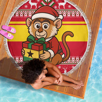Ghana Christmas Beach Blanket with Monkey Holding Gift Ghana Map and Festive - Wonder Print Shop