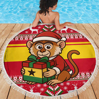 Ghana Christmas Beach Blanket with Monkey Holding Gift Ghana Map and Festive - Wonder Print Shop