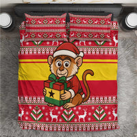 Ghana Christmas Bedding Set with Monkey Holding Gift Ghana Map and Festive - Wonder Print Shop