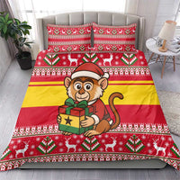 Ghana Christmas Bedding Set with Monkey Holding Gift Ghana Map and Festive - Wonder Print Shop