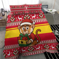 Ghana Christmas Bedding Set with Monkey Holding Gift Ghana Map and Festive - Wonder Print Shop