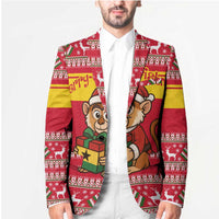 Ghana Christmas Blazer with Monkey Holding Gift Ghana Map and Festive - Wonder Print Shop