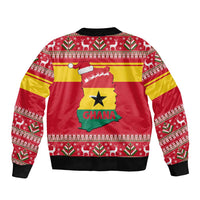 Ghana Christmas Bomber Jacket with Monkey Holding Gift Ghana Map and Festive - Wonder Print Shop
