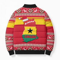 Ghana Christmas Bomber Puffer Jacket with Monkey Holding Gift Ghana Map and Festive - Wonder Print Shop