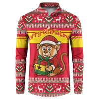 Ghana Christmas Button Sweatshirt with Monkey Holding Gift Ghana Map and Festive - Wonder Print Shop