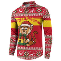 Ghana Christmas Button Sweatshirt with Monkey Holding Gift Ghana Map and Festive - Wonder Print Shop