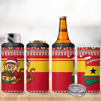Ghana Christmas 4 in 1 Can Cooler Tumbler with Monkey Holding Gift Ghana Map and Festive - Wonder Print Shop
