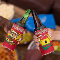 Ghana Christmas 4 in 1 Can Cooler Tumbler with Monkey Holding Gift Ghana Map and Festive - Wonder Print Shop