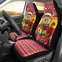 Ghana Christmas Car Seat Cover with Monkey Holding Gift Ghana Map and Festive - Wonder Print Shop