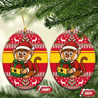 Ghana Christmas Ceramic Ornament with Monkey Holding Gift Ghana Map and Festive - Wonder Print Shop