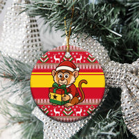 Ghana Christmas Ceramic Ornament with Monkey Holding Gift Ghana Map and Festive - Wonder Print Shop