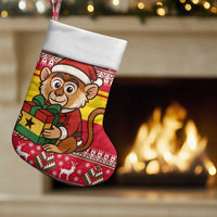 Ghana Christmas Stocking with Monkey Holding Gift Ghana Map and Festive - Wonder Print Shop