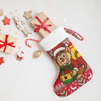 Ghana Christmas Stocking with Monkey Holding Gift Ghana Map and Festive - Wonder Print Shop