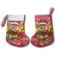 Ghana Christmas Stocking with Monkey Holding Gift Ghana Map and Festive - Wonder Print Shop