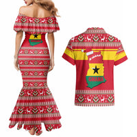 Ghana Christmas Couples Matching Mermaid Dress and Hawaiian Shirt with Monkey Holding Gift Ghana Map and Festive - Wonder Print Shop