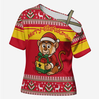 Ghana Christmas Cross Shoulder Shirt with Monkey Holding Gift Ghana Map and Festive - Wonder Print Shop