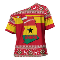 Ghana Christmas Cross Shoulder Shirt with Monkey Holding Gift Ghana Map and Festive - Wonder Print Shop