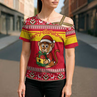 Ghana Christmas Cross Shoulder Shirt with Monkey Holding Gift Ghana Map and Festive - Wonder Print Shop