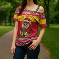 Ghana Christmas Cross Shoulder Shirt with Monkey Holding Gift Ghana Map and Festive - Wonder Print Shop