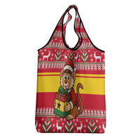 Ghana Christmas Grocery Bag with Monkey Holding Gift Ghana Map and Festive - Wonder Print Shop