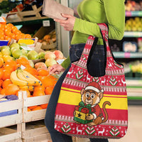 Ghana Christmas Grocery Bag with Monkey Holding Gift Ghana Map and Festive - Wonder Print Shop