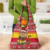Ghana Christmas Grocery Bag with Monkey Holding Gift Ghana Map and Festive - Wonder Print Shop