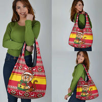 Ghana Christmas Grocery Bag with Monkey Holding Gift Ghana Map and Festive - Wonder Print Shop