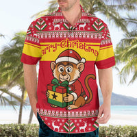 Ghana Christmas Hawaiian Shirt with Monkey Holding Gift Ghana Map and Festive - Wonder Print Shop
