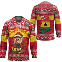 Ghana Christmas Hockey Jersey with Monkey Holding Gift Ghana Map and Festive - Wonder Print Shop