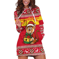 Ghana Christmas Hoodie Dress with Monkey Holding Gift Ghana Map and Festive - Wonder Print Shop
