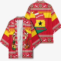 Ghana Christmas Kimono with Monkey Holding Gift Ghana Map and Festive - Wonder Print Shop