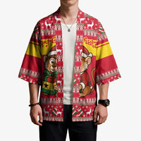 Ghana Christmas Kimono with Monkey Holding Gift Ghana Map and Festive - Wonder Print Shop