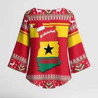 Ghana Christmas Kimono Sleeve Blouse with Monkey Holding Gift Ghana Map and Festive - Wonder Print Shop