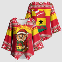 Ghana Christmas Kimono Sleeve Blouse with Monkey Holding Gift Ghana Map and Festive - Wonder Print Shop