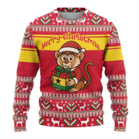 Ghana Christmas Ugly Christmas Sweater with Monkey Holding Gift Ghana Map and Festive - Wonder Print Shop