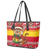 Ghana Christmas Leather Tote Bag with Monkey Holding Gift Ghana Map and Festive - Wonder Print Shop