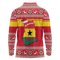 Ghana Christmas Long Sleeve Polo Shirt with Monkey Holding Gift Ghana Map and Festive - Wonder Print Shop