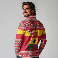 Ghana Christmas Long Sleeve Polo Shirt with Monkey Holding Gift Ghana Map and Festive - Wonder Print Shop