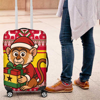 Ghana Christmas Luggage Cover with Monkey Holding Gift Ghana Map and Festive - Wonder Print Shop