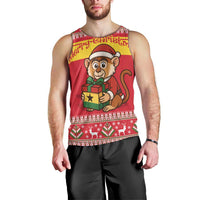 Ghana Christmas Men Tank Top with Monkey Holding Gift Ghana Map and Festive - Wonder Print Shop