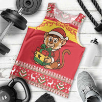 Ghana Christmas Men Tank Top with Monkey Holding Gift Ghana Map and Festive - Wonder Print Shop