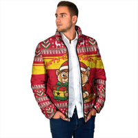 Ghana Christmas Padded Jacket with Monkey Holding Gift Ghana Map and Festive - Wonder Print Shop