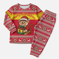 Ghana Christmas Pajama Set with Monkey Holding Gift Ghana Map and Festive - Wonder Print Shop