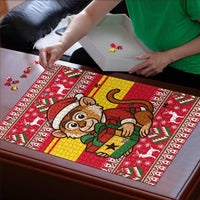 Ghana Christmas Puzzle with Monkey Holding Gift Ghana Map and Festive - Wonder Print Shop